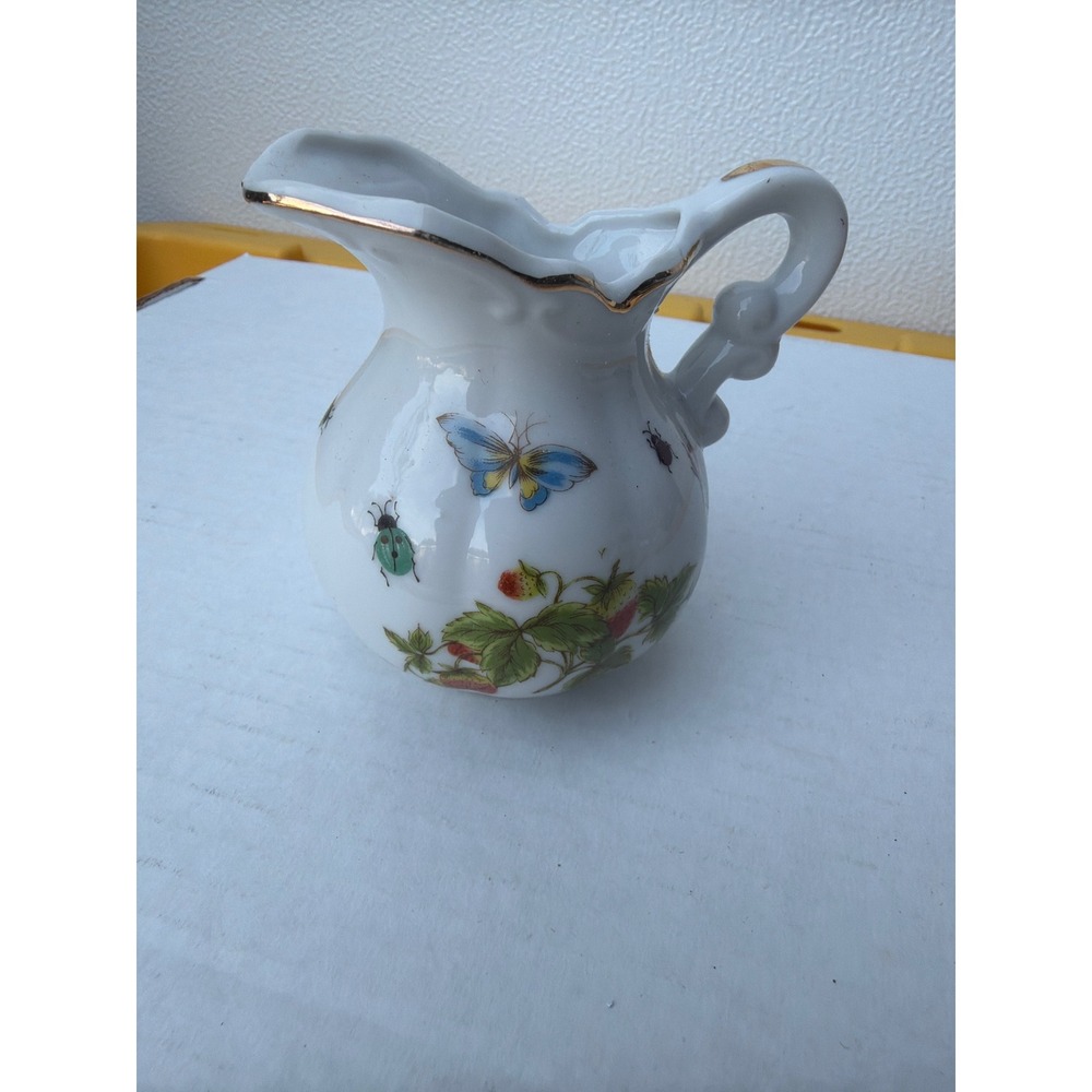Royal Crown Spring Time 2365 Strawberry Butterfly Porcelain Mini Creamer Pitcher